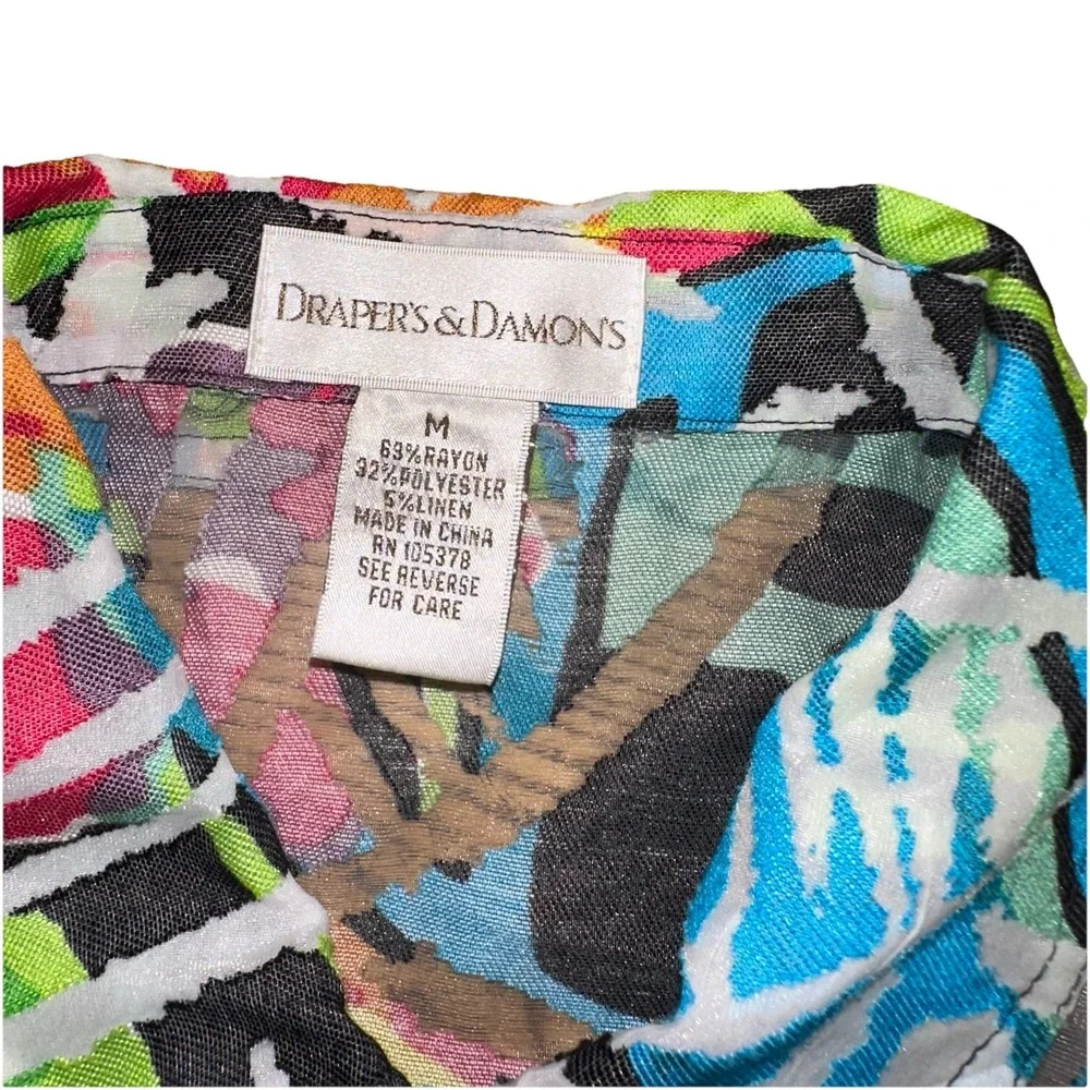Draper's & Damon's Multicolor Abstract Art Linen Blend Zip Up Jacket Women's M - Picture 3 of 7